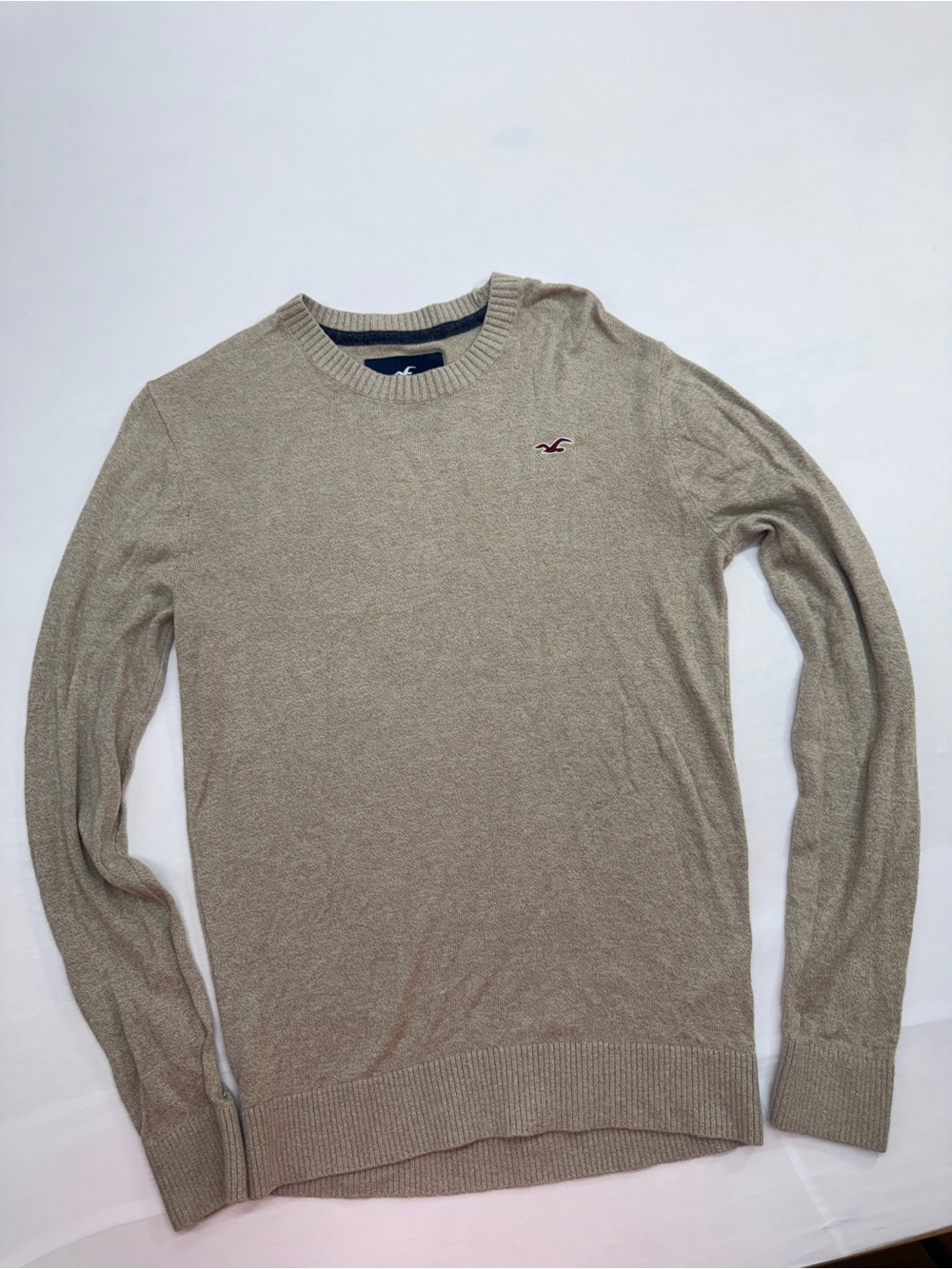 Hollister Men's Crewneck Sweater in Light Beige with Logo